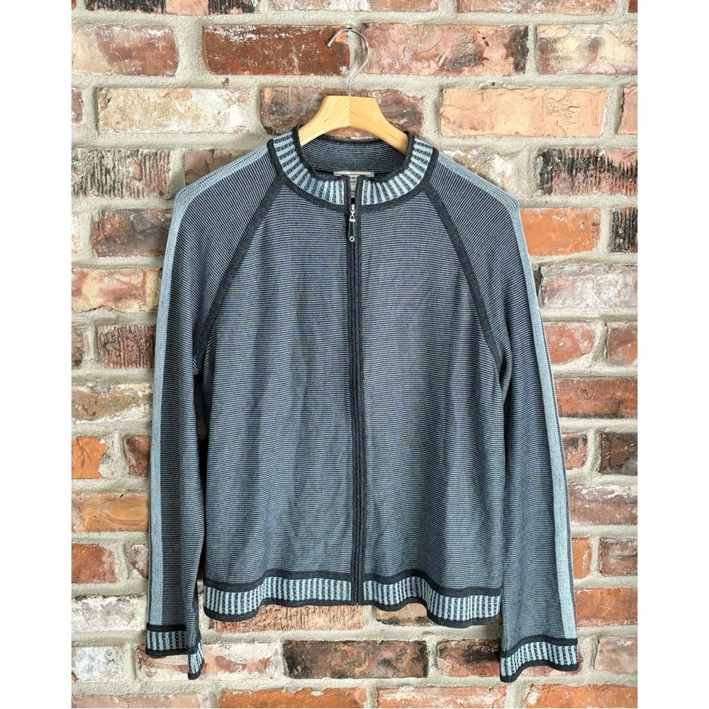 St. John Sport Blue Santana Knit Zip Front Sweater Jacket, L